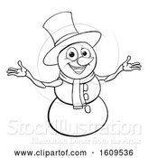 Vector Illustration of Lineart Christmas Snowman Wearing a Scarf and a Top Hat by AtStockIllustration