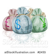 Vector Illustration of Lira Dollar and Yen Money Bags and a Reflection by AtStockIllustration