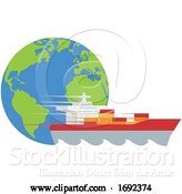 Vector Illustration of Logistics Globe Cargo Container Ship Concept by AtStockIllustration