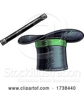 Vector Illustration of Magic Wand and Magician Top Hat Woodcut Drawing by AtStockIllustration