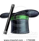 Vector Illustration of Magic Wand and Magician Top Hat Woodcut Drawing by AtStockIllustration
