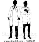 Vector Illustration of Male and Female Doctors Guy and Lady Silhouette by AtStockIllustration