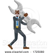 Vector Illustration of Mature Black Businessman Holding Spanner Wrench by AtStockIllustration