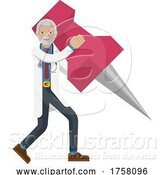 Vector Illustration of Mature Doctor Guy Holding Thumb Tack Pin Mascot by AtStockIllustration