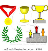 Vector Illustration of Medal, Trophy Cups, Laurel and Winner on a Podium by AtStockIllustration