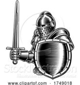 Vector Illustration of Medieval Knight Sword and Shield Vintage Woodcut by AtStockIllustration