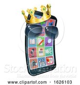 Vector Illustration of Mobile Phone Cool Shades King Crown Mascot by AtStockIllustration