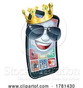 Vector Illustration of Mobile Phone Cool Shades King Crown Mascot by AtStockIllustration