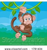 Vector Illustration of Monkey Singing on Jungle Vines Pointing by AtStockIllustration