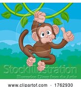 Vector Illustration of Monkey Singing on Jungle Vines Thumbs up by AtStockIllustration