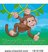 Vector Illustration of Monkey Singing on Jungle Vines Thumbs up by AtStockIllustration