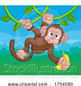 Vector Illustration of Monkey Singing on Jungle Vines with Banana by AtStockIllustration