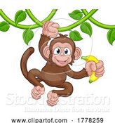 Vector Illustration of Monkey Singing on Jungle Vines with Banana by AtStockIllustration