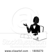 Vector Illustration of News Anchor Businesswoman at Desk Silhouette by AtStockIllustration