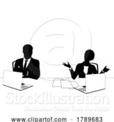 Vector Illustration of News Anchors Business People at Desk Silhouette by AtStockIllustration