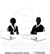 Vector Illustration of News Anchors Business People at Desk Silhouette by AtStockIllustration