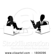 Vector Illustration of News Anchors Business People at Desk Silhouette by AtStockIllustration