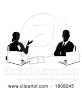 Vector Illustration of News Anchors Business People at Desk Silhouette by AtStockIllustration