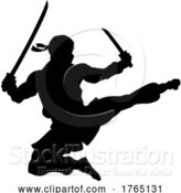 Vector Illustration of Ninja Flying Kick Guy Silhouette by AtStockIllustration