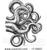 Vector Illustration of Octopus Cthulhu Squid Monster Tentacles Woodcut by AtStockIllustration