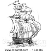 Vector Illustration of Old Fashioned Ship Vintage Etching Woodcut Style by AtStockIllustration