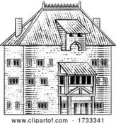 Vector Illustration of Old Medieval House Inn Building Vintage Woodcut by AtStockIllustration