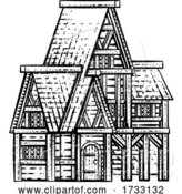 Vector Illustration of Old Medieval House Inn Building Vintage Woodcut by AtStockIllustration