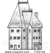 Vector Illustration of Old Medieval House Inn Building Vintage Woodcut by AtStockIllustration