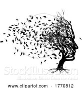 Vector Illustration of Optical Illusion Tree Face with Leaves Blowing by AtStockIllustration