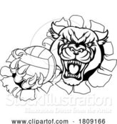 Vector Illustration of Panther Jaguar Leopard Volleyball Ball Claw Mascot by AtStockIllustration