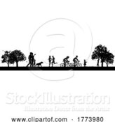 Vector Illustration of People Park Family Exercising Outdoors Silhouettes by AtStockIllustration