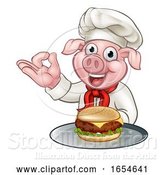 Vector Illustration of Pig Chef Holding Burger by AtStockIllustration