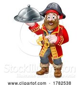 Vector Illustration of Pirate Captain Chef with Food Cloche Plate Platter by AtStockIllustration