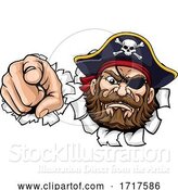 Vector Illustration of Pirate Captain Pointing Tearing Background by AtStockIllustration