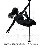 Vector Illustration of Pole Dancing Lady Silhouette by AtStockIllustration