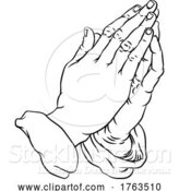 Vector Illustration of Praying Hands in Prayer Comic Book Pop Art by AtStockIllustration