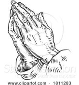 Vector Illustration of Praying Hands Prayer Christian Vintage Woodcut by AtStockIllustration
