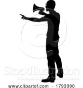 Vector Illustration of Protest Rally March Megaphone Silhouette Person by AtStockIllustration