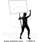 Vector Illustration of Protest Rally March Picket Sign Silhouette Person by AtStockIllustration