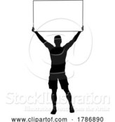 Vector Illustration of Protest Rally March Picket Sign Silhouette Person by AtStockIllustration