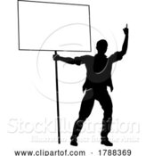 Vector Illustration of Protest Rally March Picket Sign Silhouette Person by AtStockIllustration