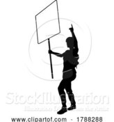 Vector Illustration of Protest Rally March Picket Sign Silhouette Person by AtStockIllustration