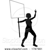 Vector Illustration of Protest Rally March Picket Sign Silhouette Person by AtStockIllustration