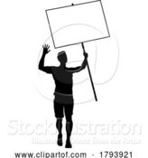 Vector Illustration of Protest Rally March Picket Sign Silhouette Person by AtStockIllustration