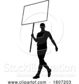 Vector Illustration of Protest Rally March Picket Sign Silhouette Person by AtStockIllustration