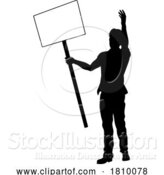 Vector Illustration of Protest Rally March Picket Sign Silhouette Person by AtStockIllustration