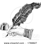 Vector Illustration of Quill Feather Ink Pen Hand Vintage Woodcut Print by AtStockIllustration