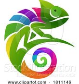 Vector Illustration of Rainbow Chameleon Mascot by AtStockIllustration