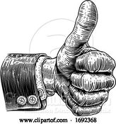 Vector Illustration of Retro Thumbs up Business Suit Hand Vintage Woodcut by AtStockIllustration