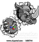 Vector Illustration of Rhino Gamer Holding Controller Mascot by AtStockIllustration